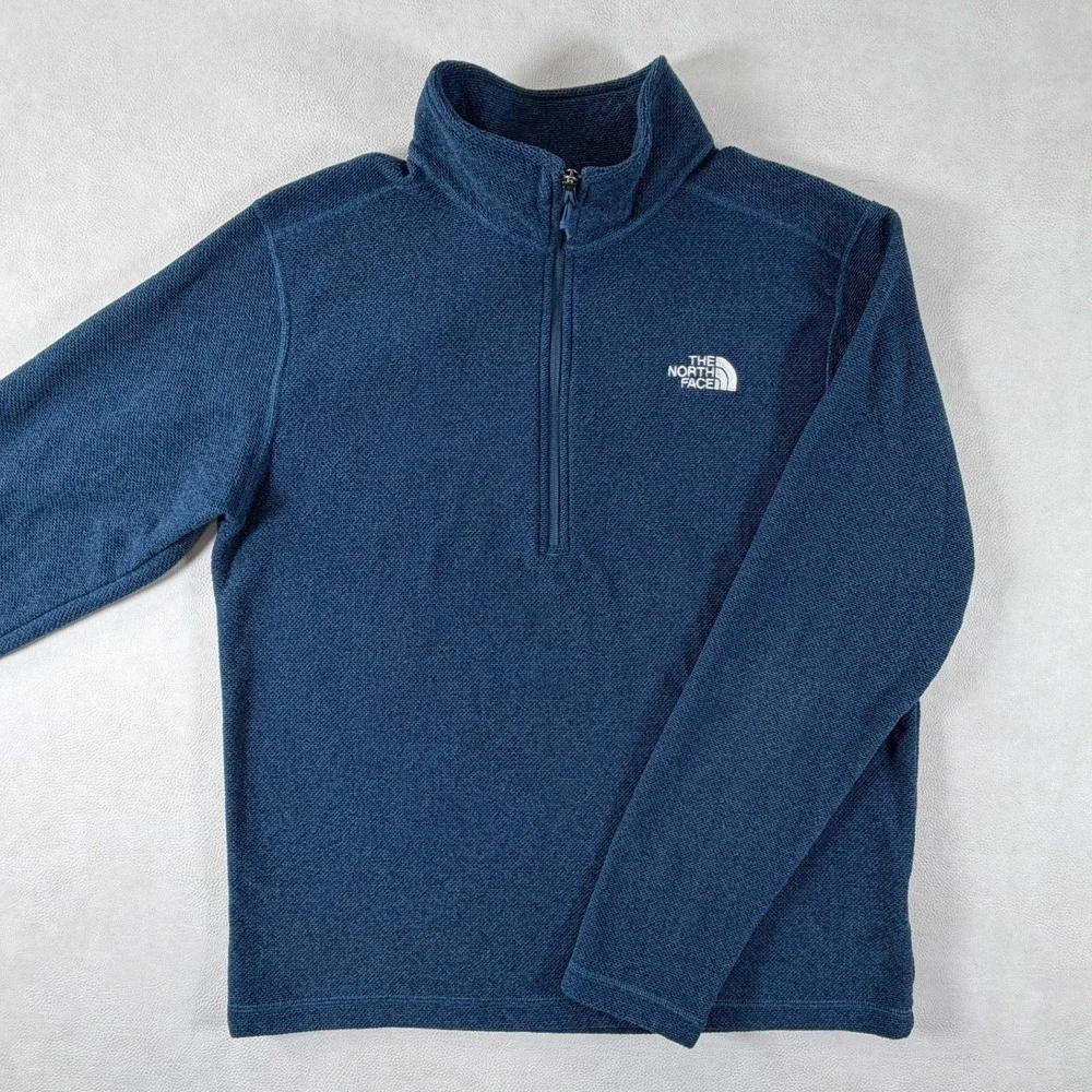 The North Face Mens Blue Quarter Zip Fleece Pullover Mock Neck Logo Size Medium